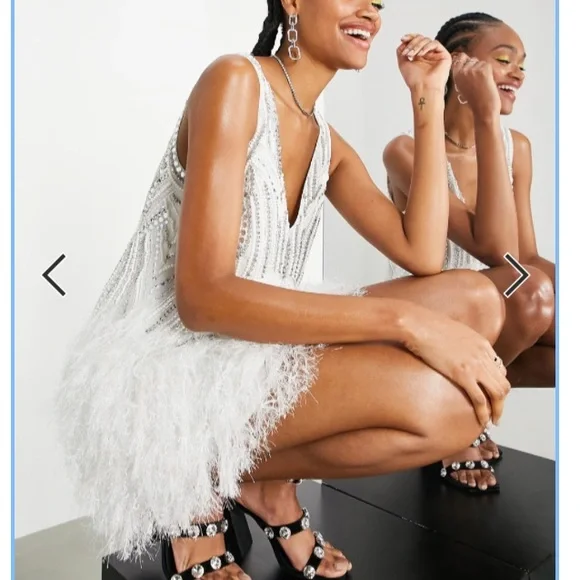 ASOS White Feathered Mini Dress - Picture 3 of 6
